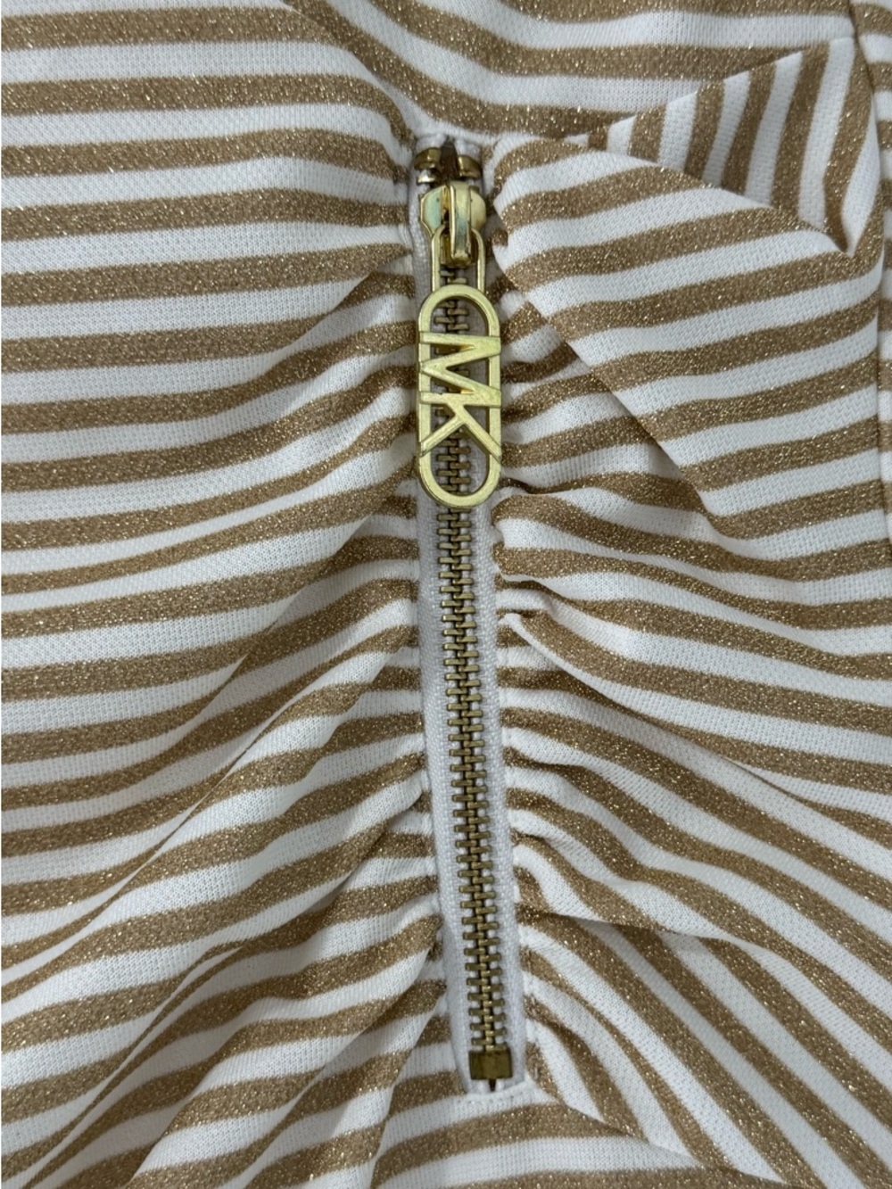 Michael Kors Striped Beige Short Sleeve Ruched Sheath Dress S - Picture 4 of 4